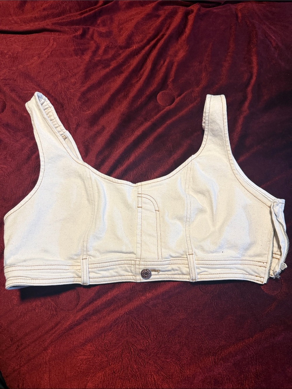 wild fable Cream Structured Denim Halter Crop Top